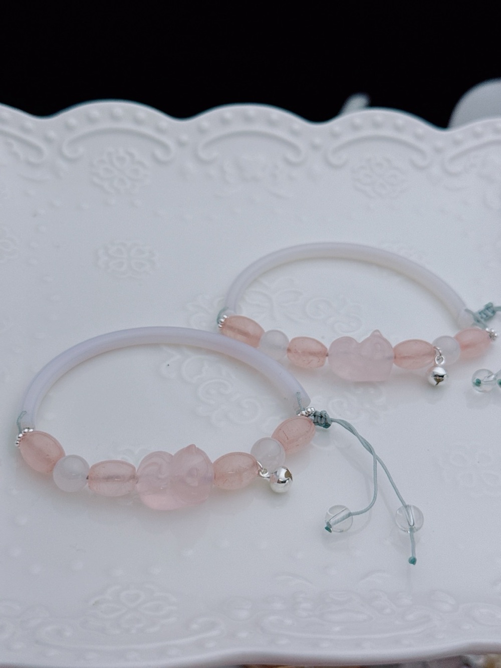 GB99 Handmade Half Bangle Bracelet Rose Quartz Agate Free size - Picture 4 of 7